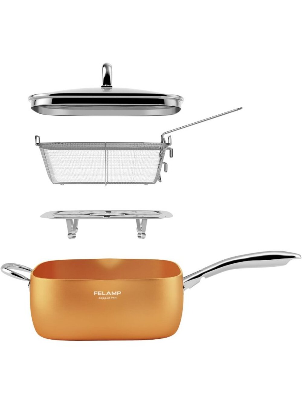 Nonstick Ceramic Deep Square Frying Pan Set with Glass Lid - 9.5 Inch Cookware